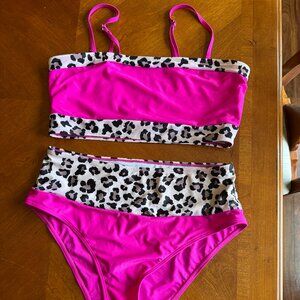 Pink and Leopard Two Piece Swimsuit - NEW